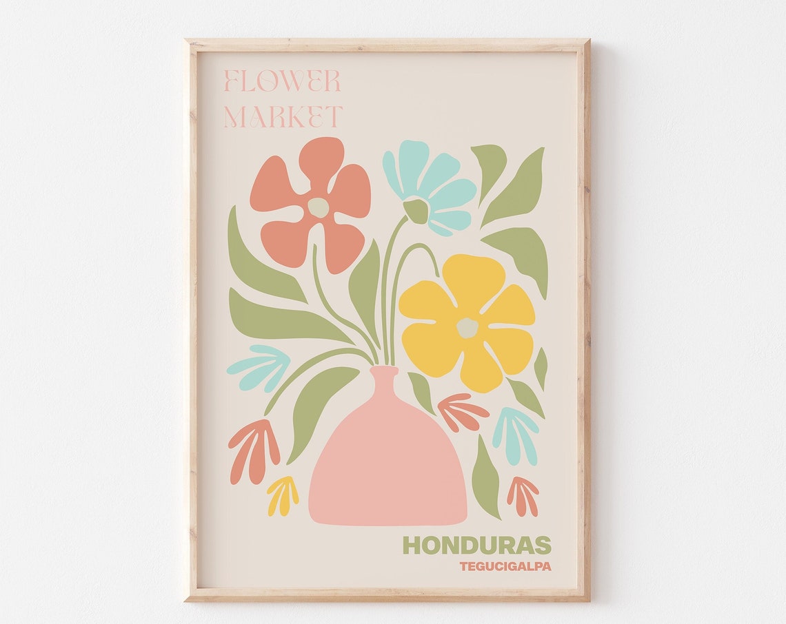 Honduras Poster Honduras Wall Art Honduras Personalised Travel Poster Honduras Flower Market Print Floral Wall Honduras
