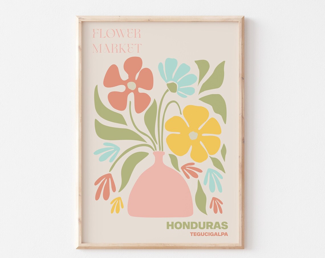 Honduras Tegucigalpa Flower Market Pastel Vase Floral Poster