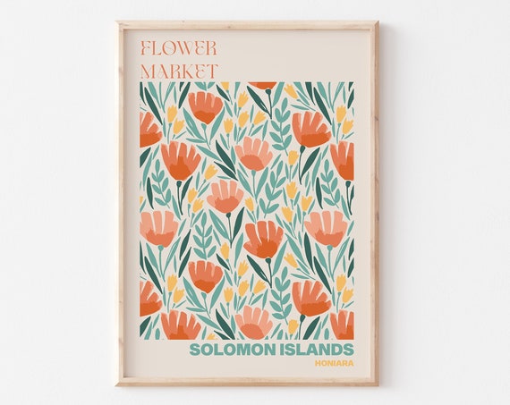 Solomon Islands Poster Solomon Islands Wall Art Solomon Islands Personalised Travel Poster Solomon Islands Flower Market Print Floral
