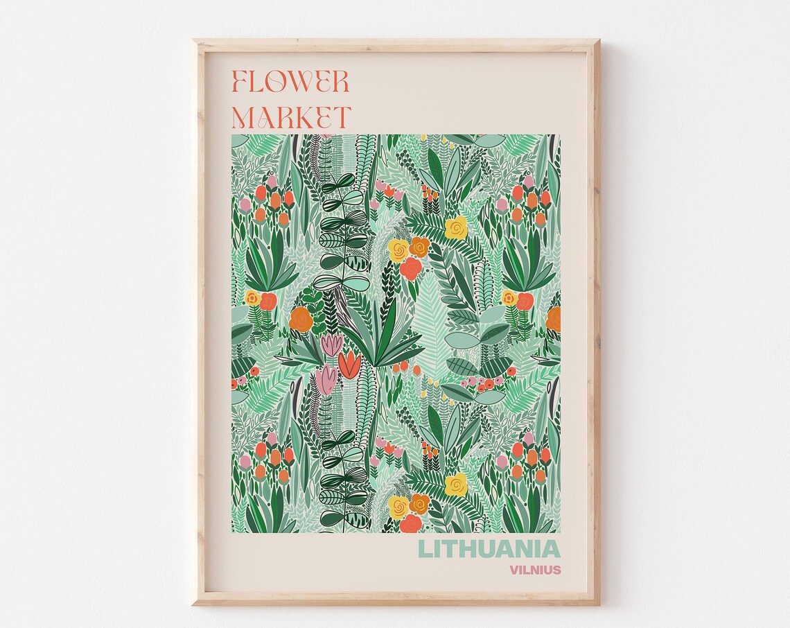 Flower Market Lithuania Vilnius Lush Green Garden Pattern Poster