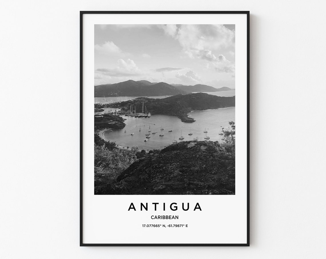Antigua Caribbean Sailboat Harbor Black and White Photo Poster
