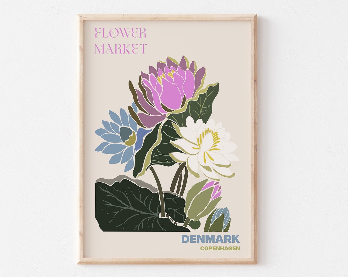 Copenhagen Poster Copenhagen Wall Art Copenhagen Personalised Travel Poster Copenhagen Flower Market Print Floral Wall Copenhagen