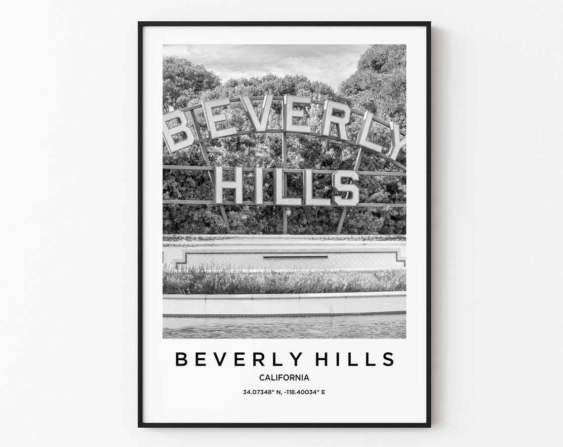 Beverly Hills Travel Poster Beverly Hills Print Beverly Hills Photo Print Black And White Photography Monochrome Travel Photography