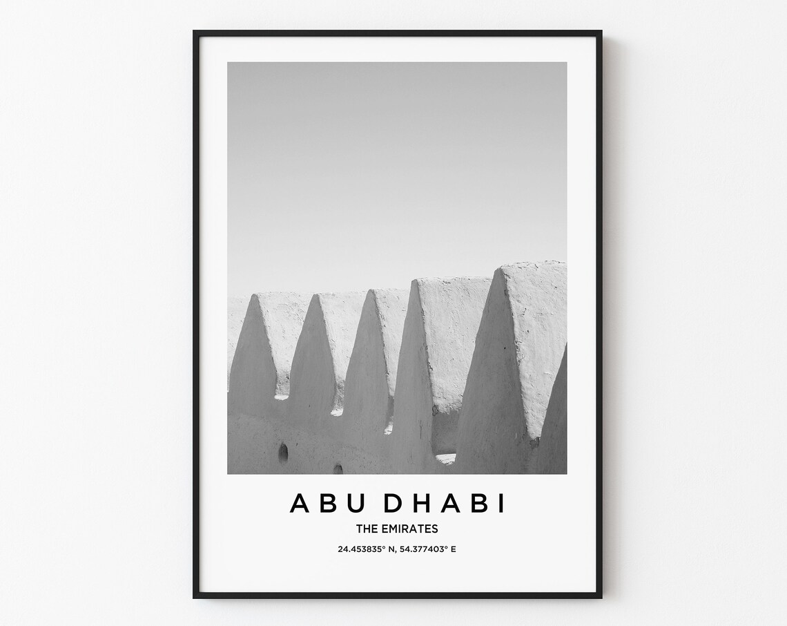 Abu Dhabi Travel Poster Abu Dhabi Print Abu Dhabi Photo Print Black And White Photography Monochrome Travel Photography Emirates