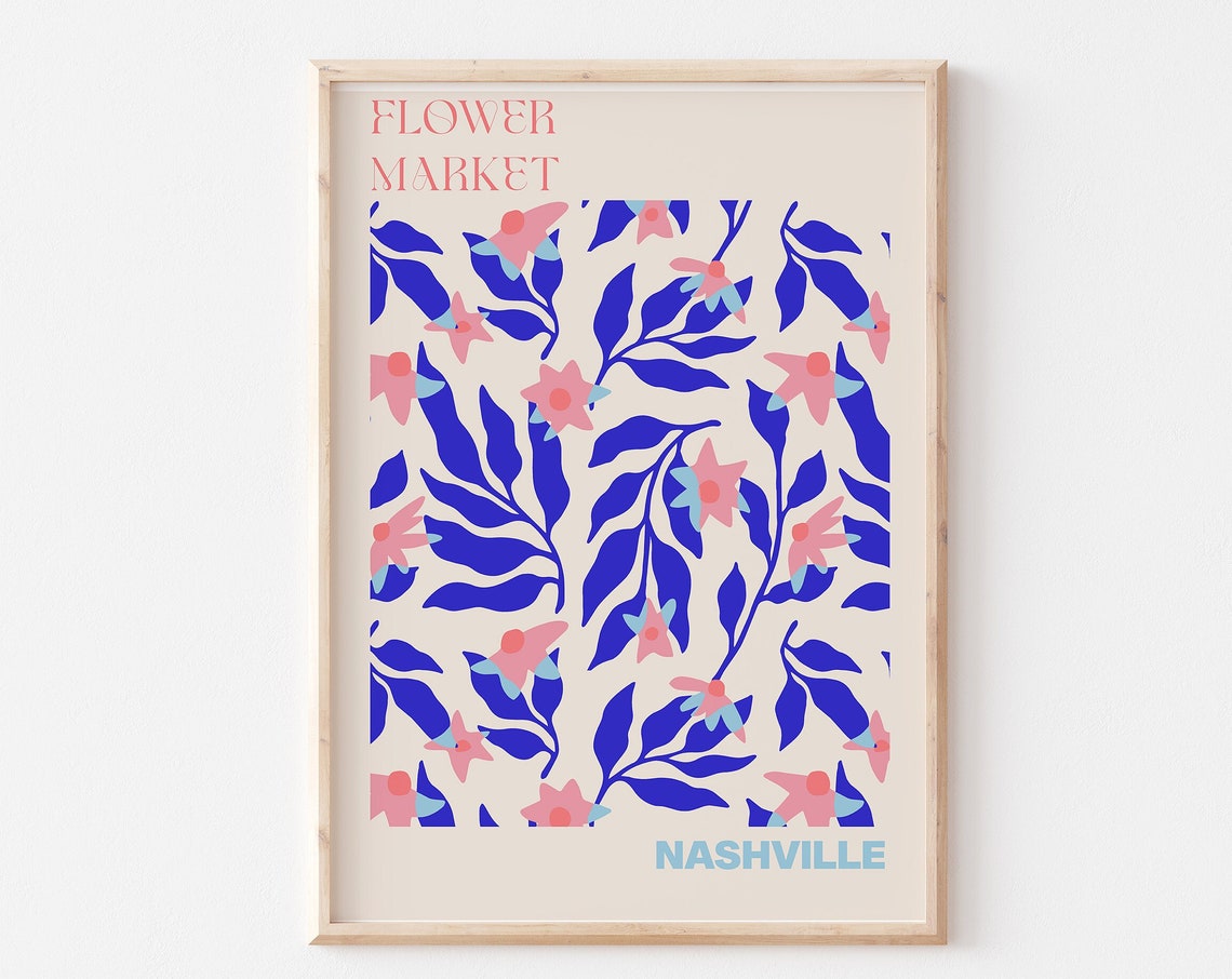 Nashville Poster Personalised Travel Poster Nashville Flower Market Print Floral Wall Decor America Travel Poster