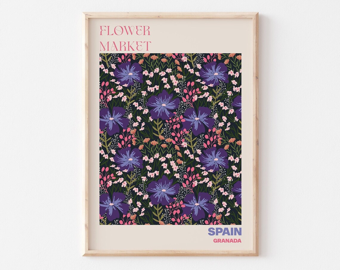 Spain Granada Flower Market Dark Purple Wildflower Meadow Poster