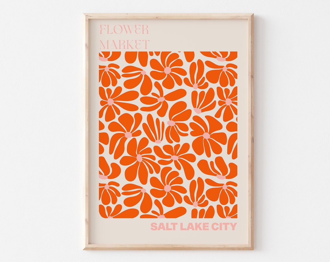 Salt Lake City Poster Salt Lake City Wall Art Salt Lake City Personalised Travel Poster Salt Lake City Flower Market Print Floral Wall