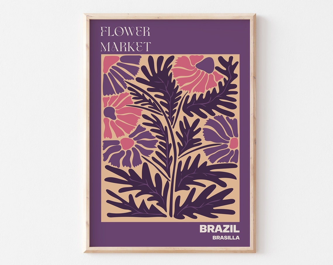 Brazil Poster Brazil Wall Art Brazil Personalised Travel Poster Brazil Flower Market Print Floral Wall Brazil
