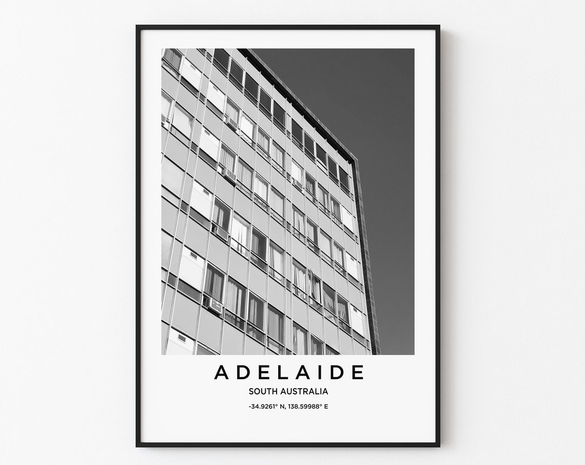 Adelaide Travel Poster Adelaide Print Adelaide Photo Print Black And White Photography Monochrome Travel Photography Australia Travel