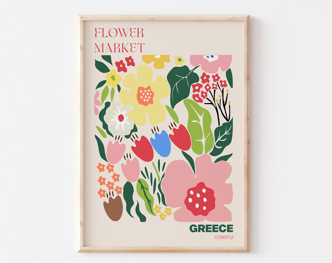 Greece Corfu Sunny Bright Folk Garden Flower Market Bloom Poster