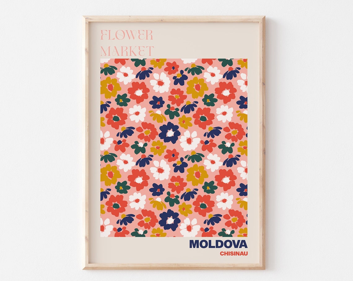 Moldova Chisinau Flower Market Bold Poppy Pattern Art Poster