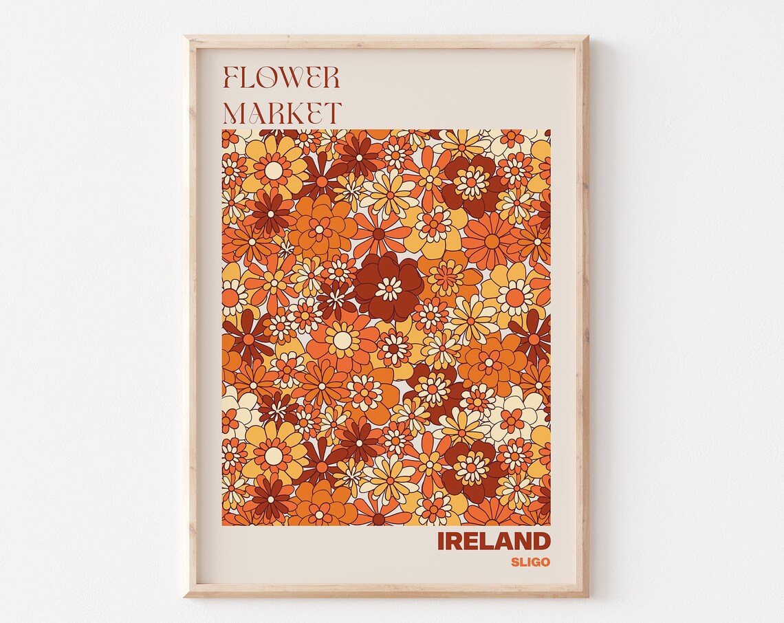 Ireland Flower Market Poster Sligo Burnt Orange Floral Artwork
