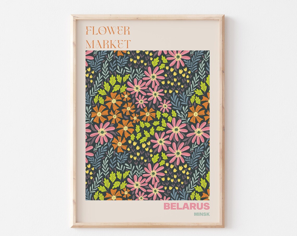 Belarus Minsk Flower Market Dark Foliage Pink Bloom Art Poster