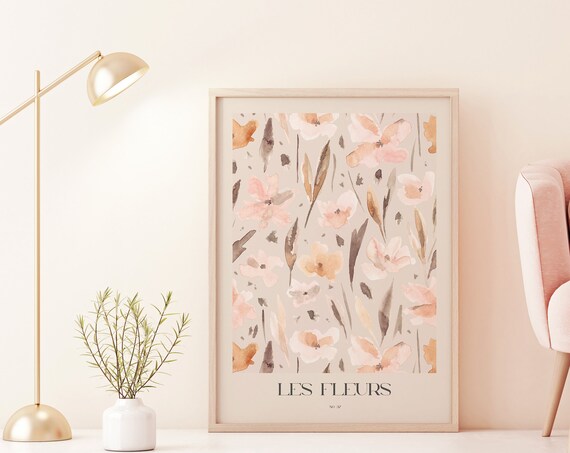 Les Fleurs No. 57 Blush Watercolor Floral Pattern Wall Print