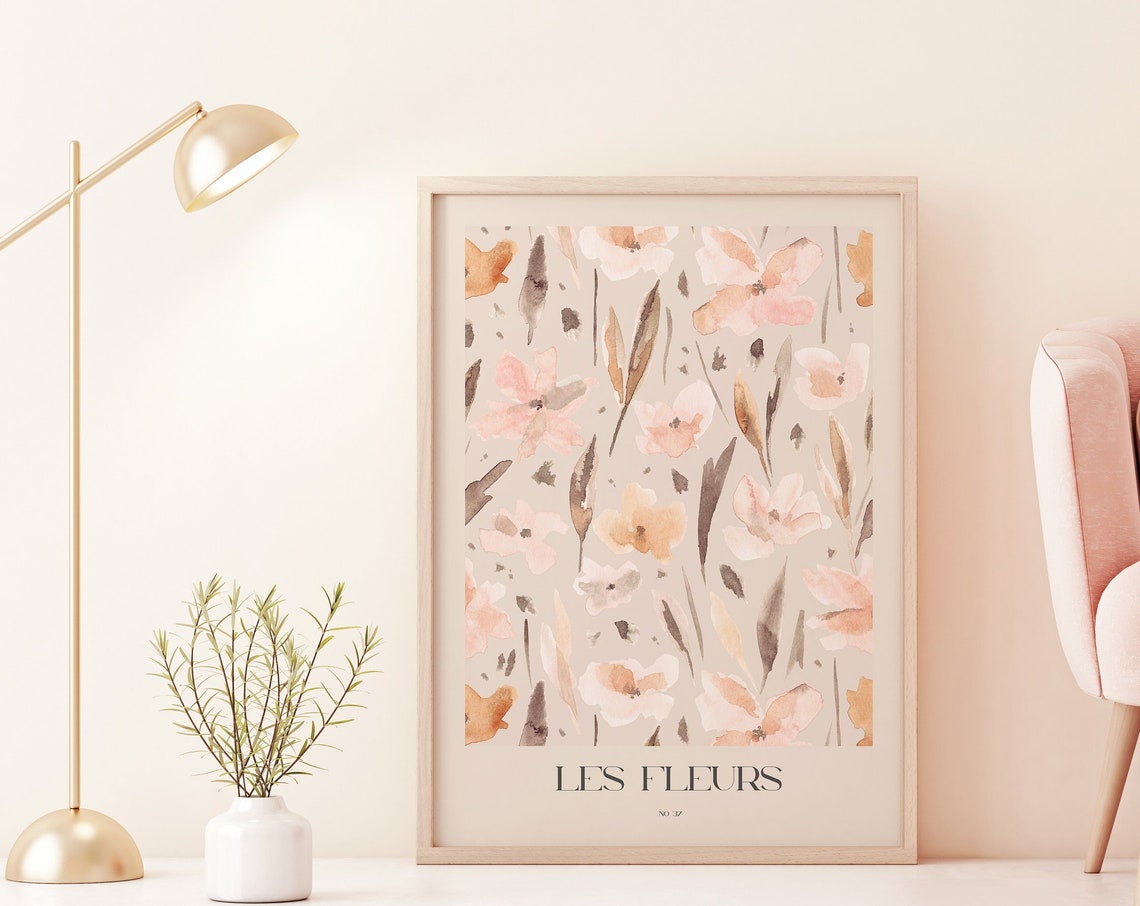 Les Fleurs No. 57 Blush Watercolor Floral Pattern Wall Print
