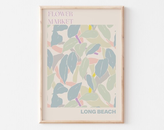 Long Beach Flower Market Soft Pastel Leaf Pattern Art Poster