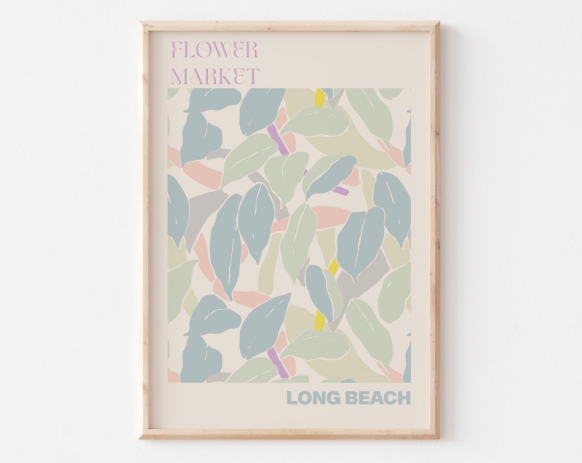 Long Beach Flower Market Soft Pastel Leaf Pattern Art Poster