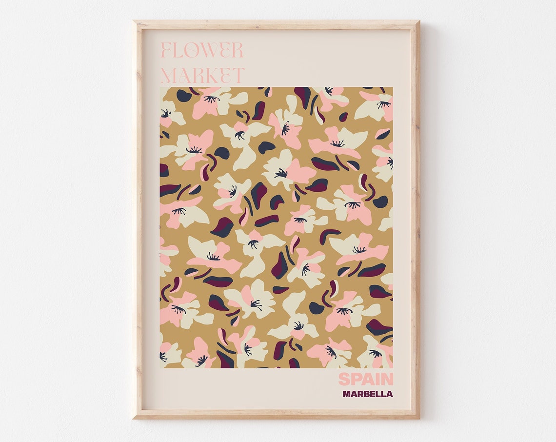 Flower Market Spain Marbella Tan Blossom Neutral Pattern Poster
