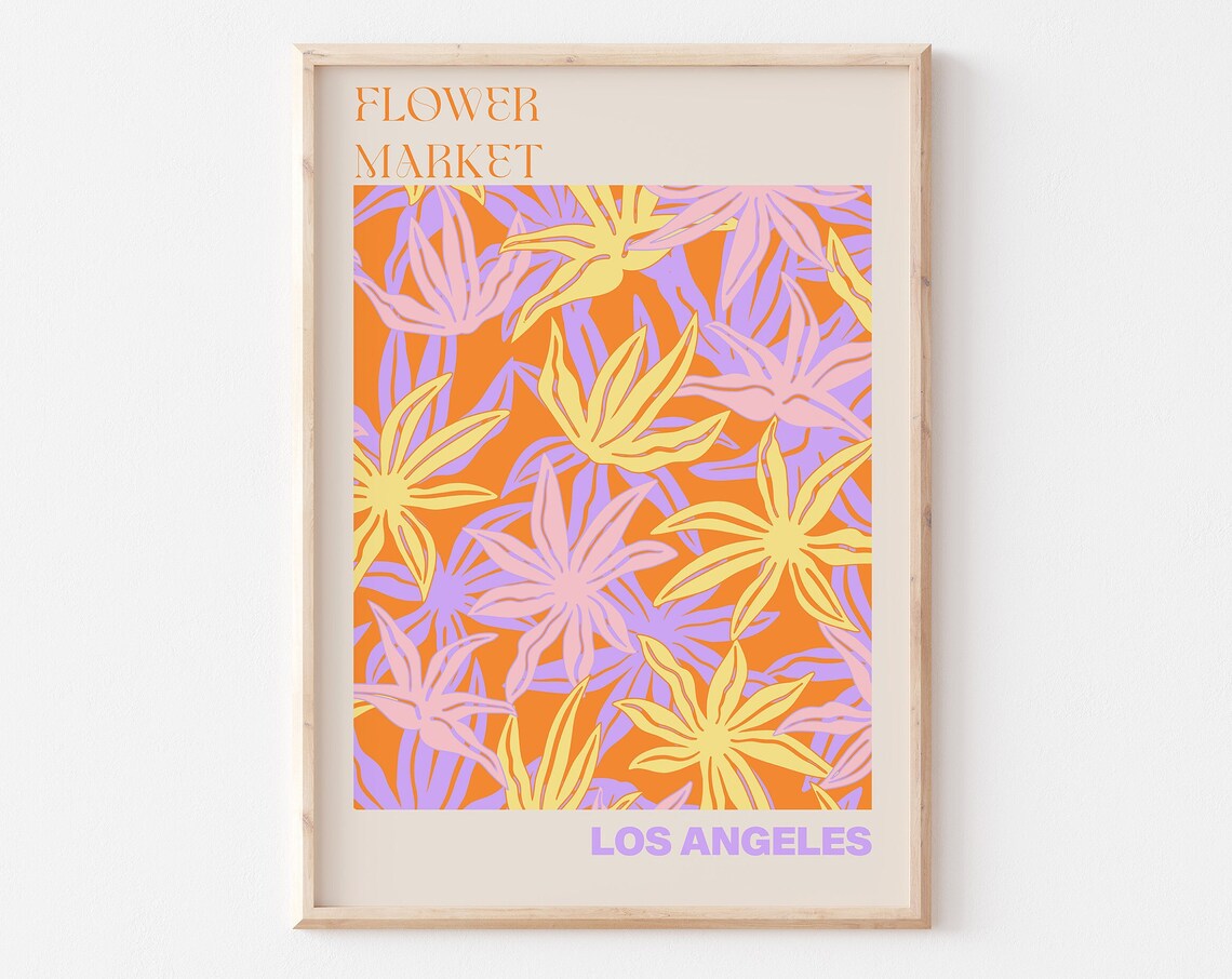 Los Angeles Flower Market Bold Orange Starburst Floral Art Poster
