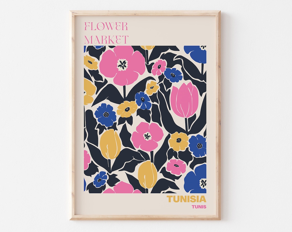 Tunisia Flower Market Tunis Vibrant Floral Pattern Design Poster