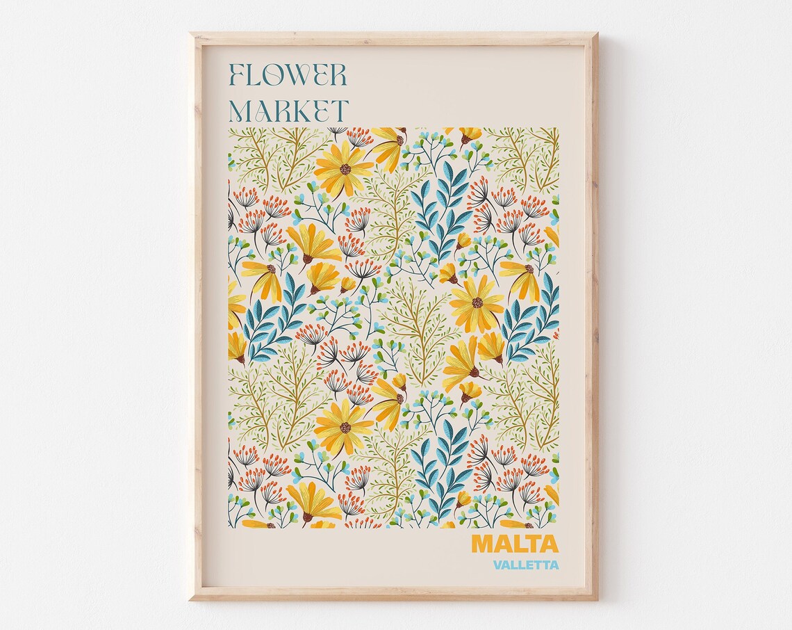 Malta Flower Market Valletta Wildflower Meadow Pattern Art Poster