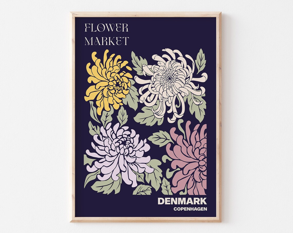 Copenhagen Flower Market Chrysanthemum Deep Midnight Navy Poster