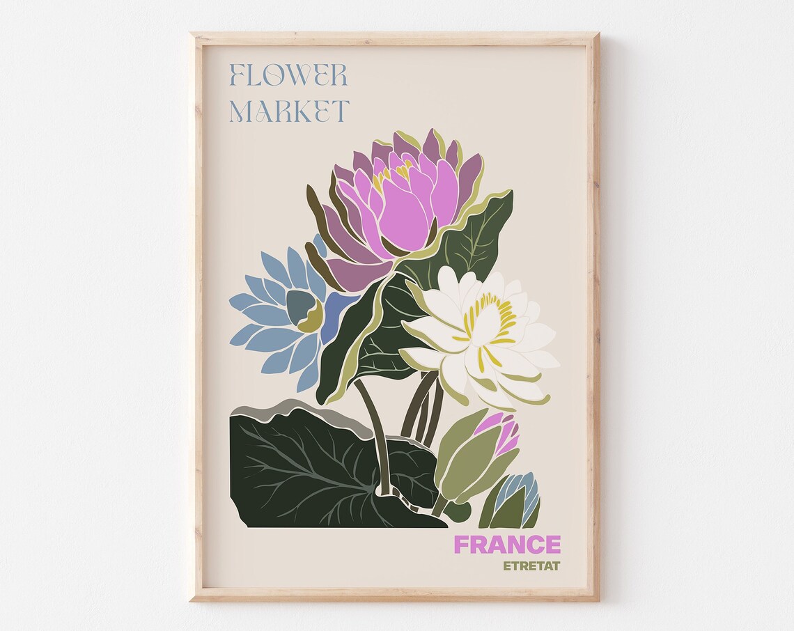 France Etretat Flower Market Water Lily Lotus Pink White Poster