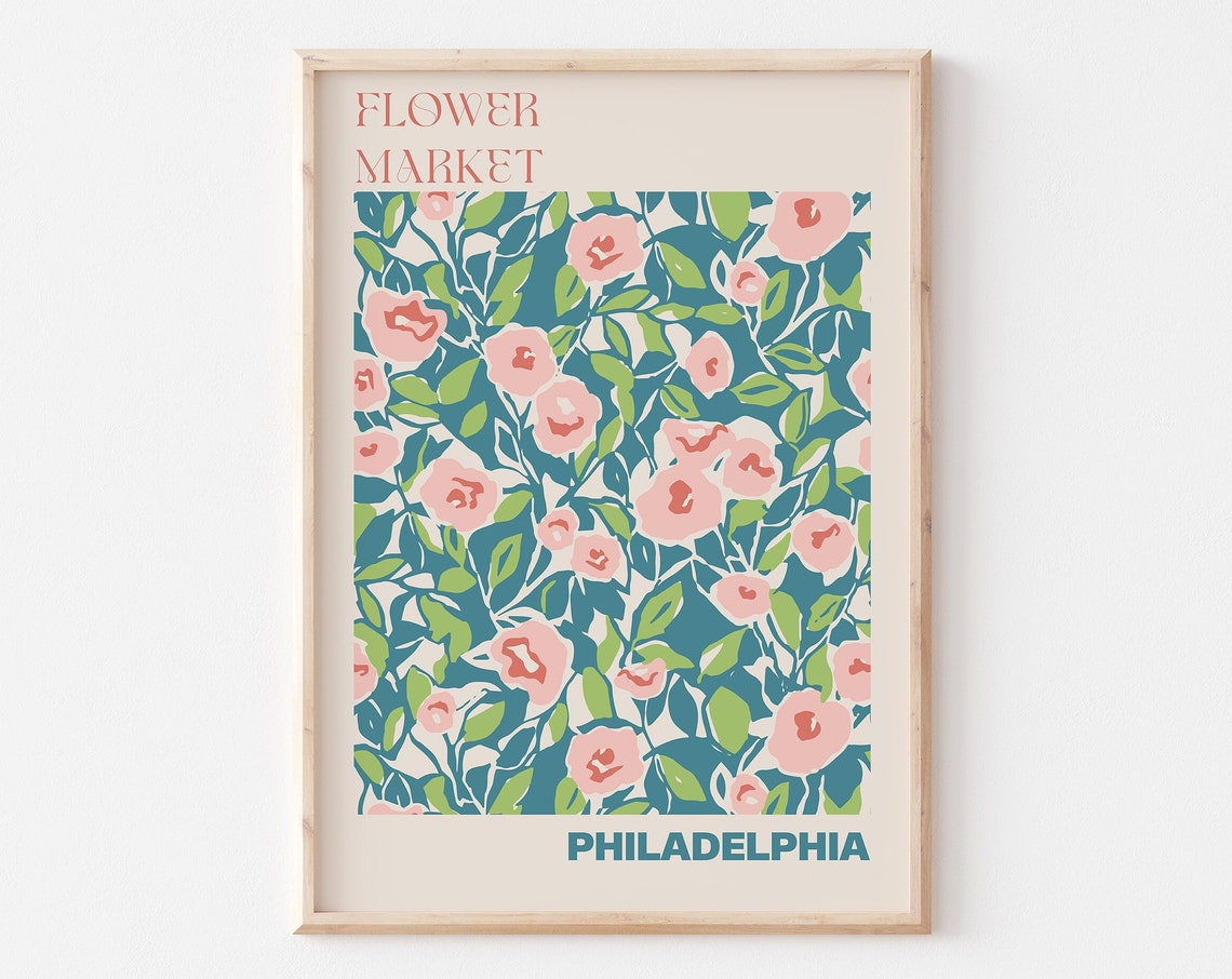 Philadelphia Poster Philadelphia Wall Art Philadelphia Personalised Travel Poster Philadelphia Flower Market Print Floral Wall Decor