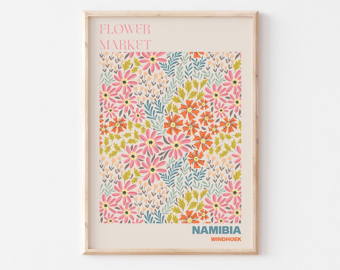 Namibia Windhoek Flower Market Pink Orange Daisy Meadow Art Poster
