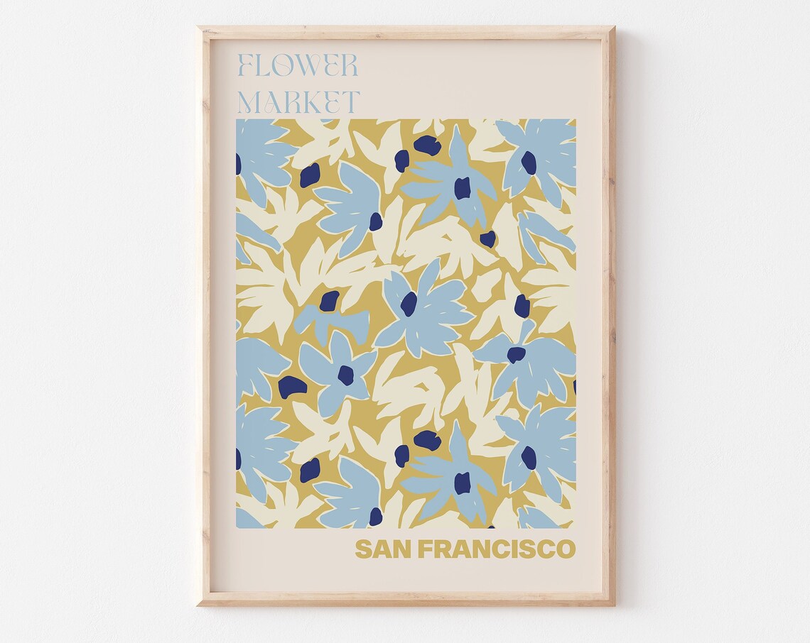 San Francisco Flower Market Blue Gold Floral Pattern Art Poster