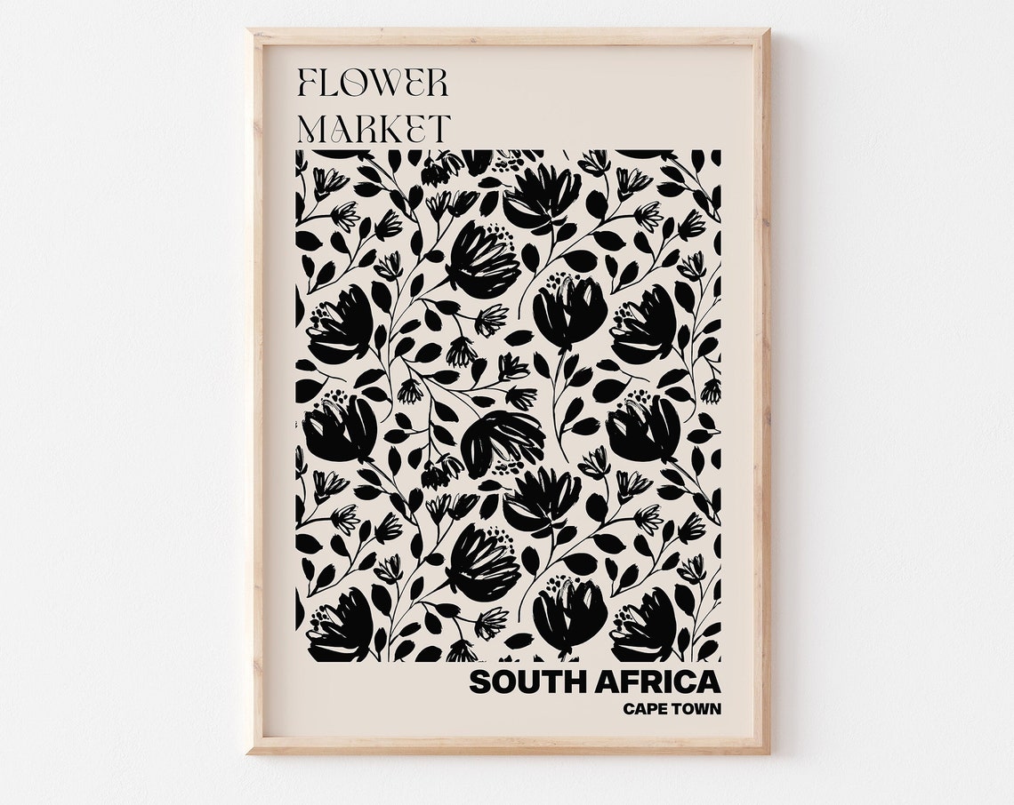 South Africa Poster South Africa Wall Art South Africa Personalised Travel Poster South Africa Flower Market Print Floral Wall