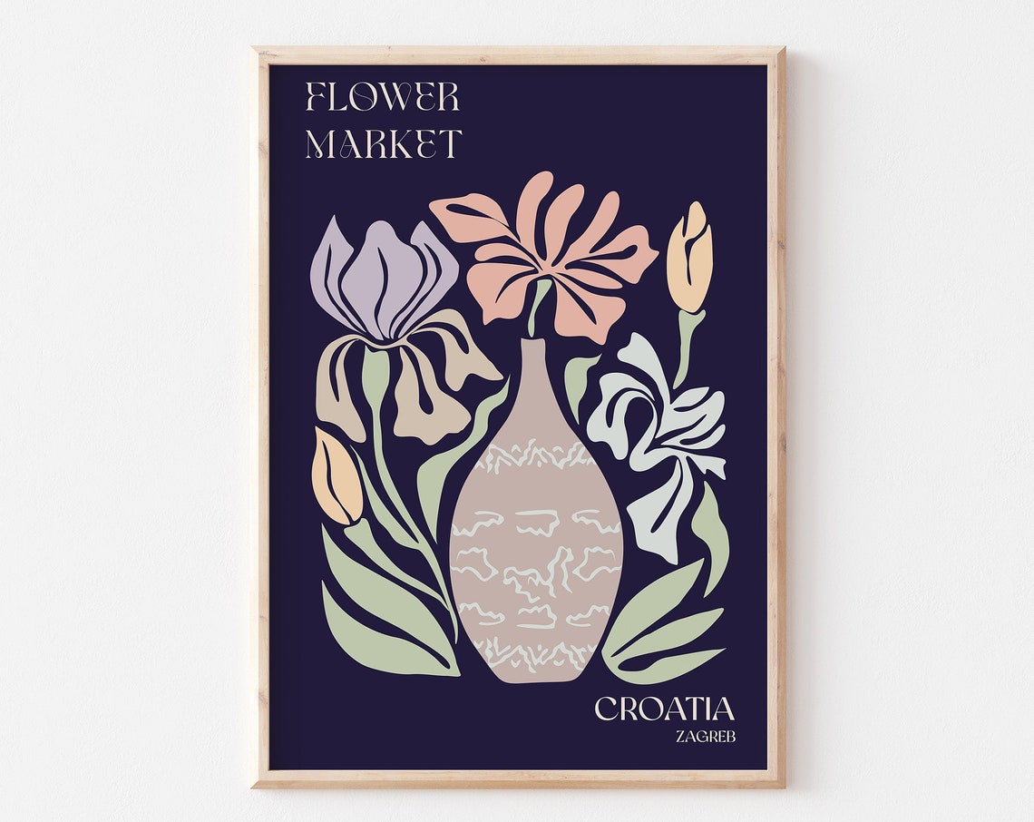 Croatia Poster Croatia Wall Art Croatia Personalised Travel Poster Croatia Flower Market Print Floral Wall Croatia