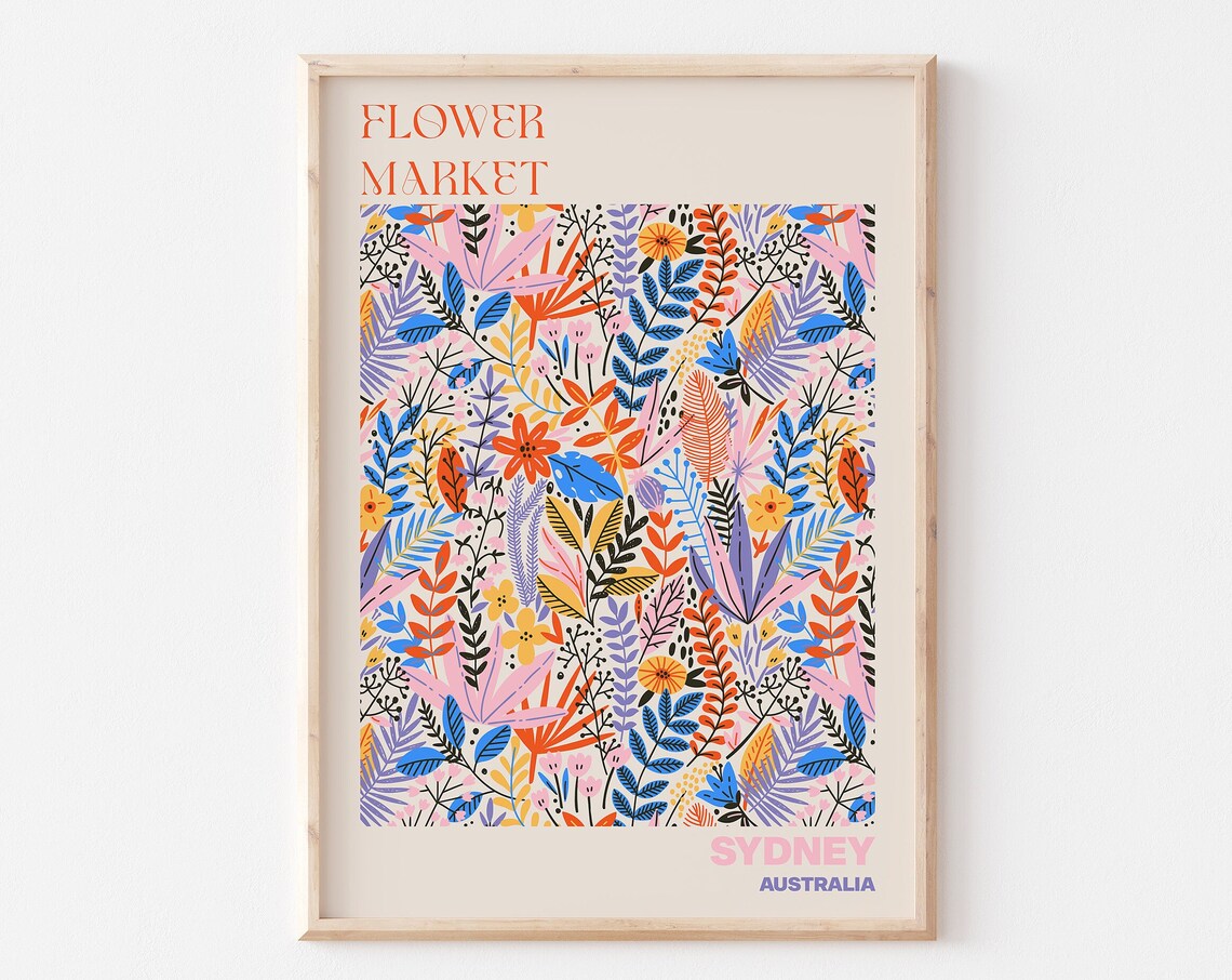 Sydney Australia Flower Market Tropical Leaf Bloom Pattern Poster