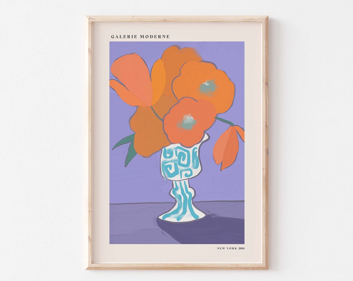Galerie Moderne Orange Blooms Patterned Vase Purple Bold Poster