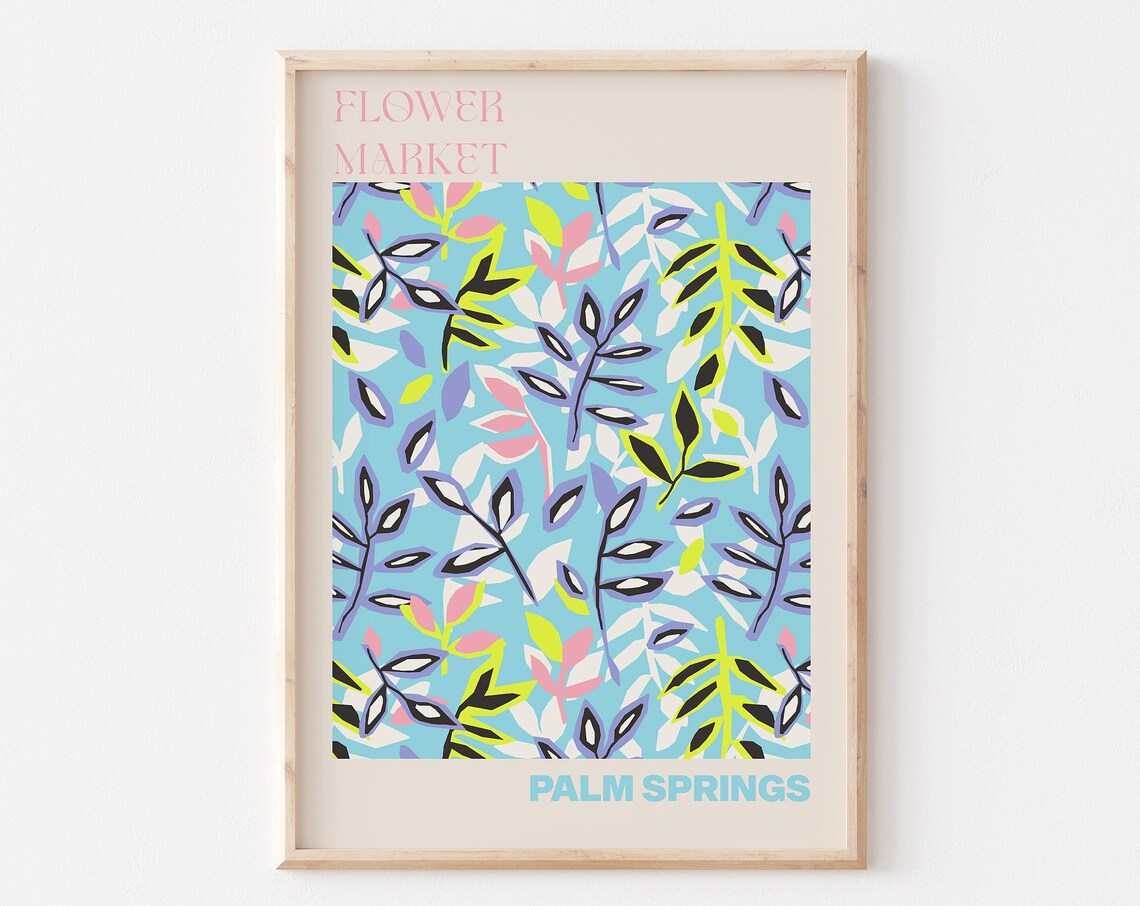 Palm Springs Vibrant Turquoise Leaf Pattern Flower Market Poster