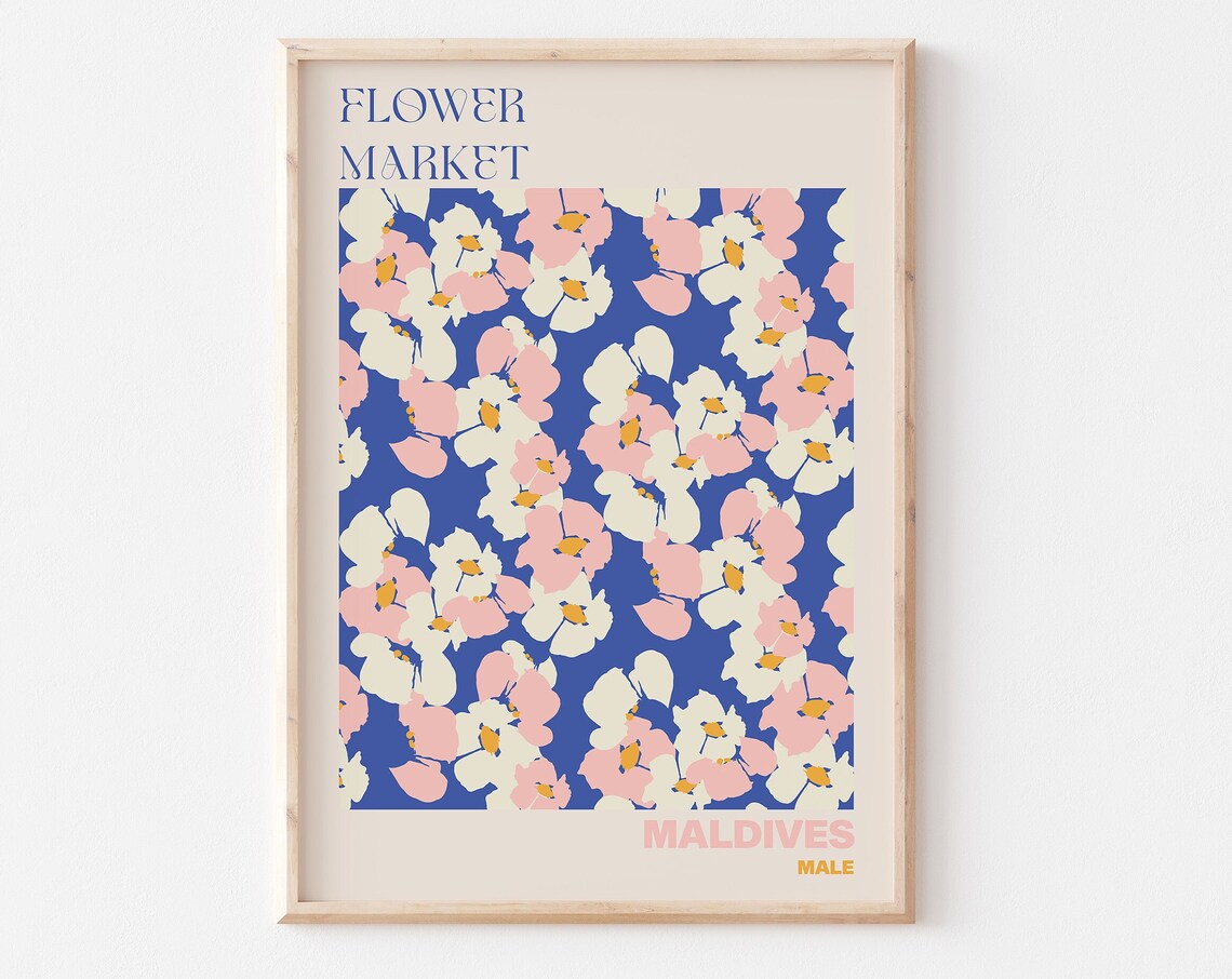 Maldives Poster Personalised Travel Poster Maldives Flower Market Print Floral Wall Decor Male Travel Poster