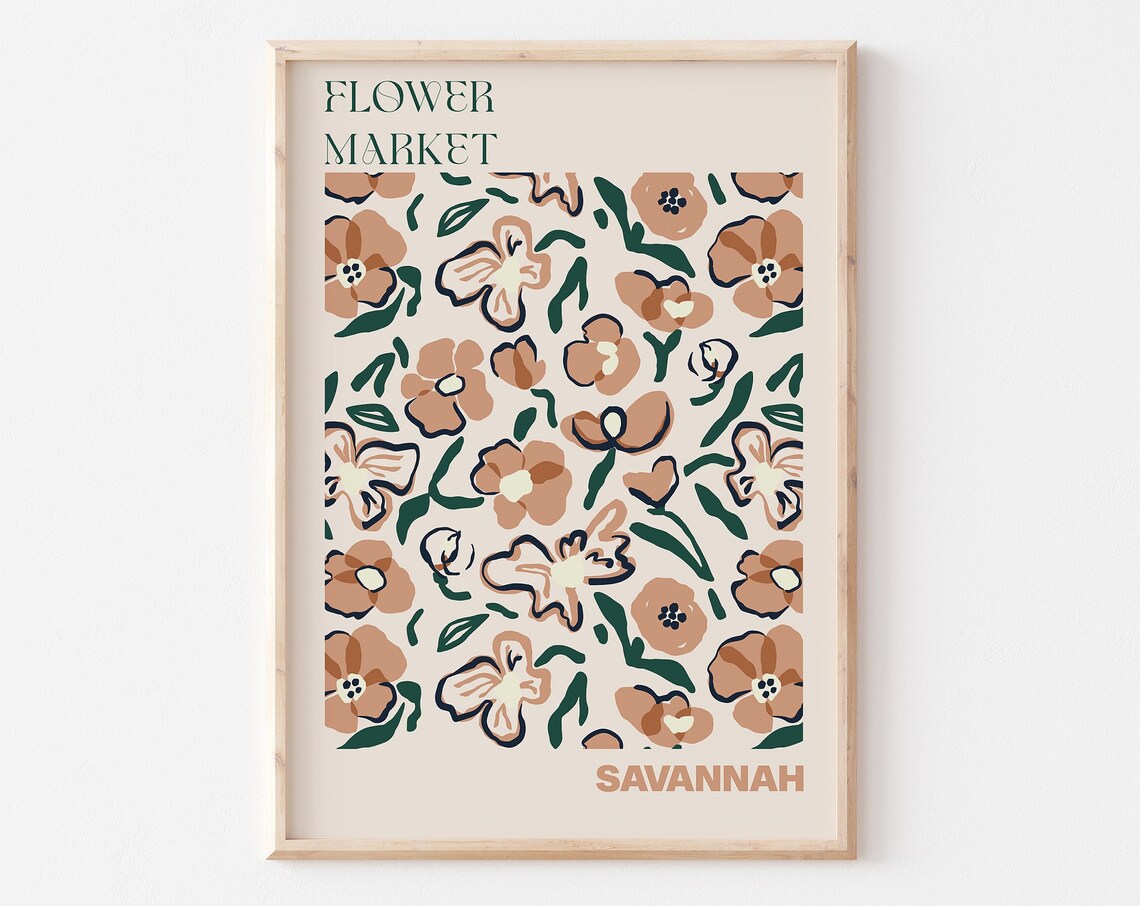 Savannah Flower Market Terracotta Poppy Pattern Travel Poster