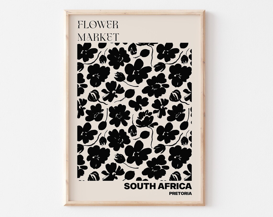 Pretoria South Africa Flower Market Black Silhouette Bloom Poster