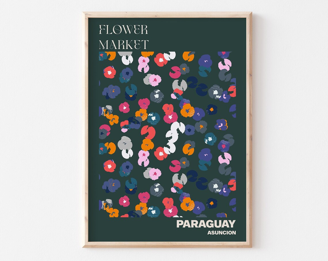 Paraguay Poster Paraguay Wall Art Paraguay Personalised Travel Poster Paraguay Flower Market Print Floral Wall Paraguay
