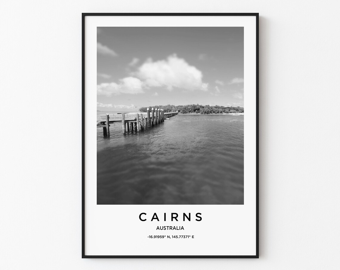 Cairns Australia Wooden Pier Black and White Photo Art Poster