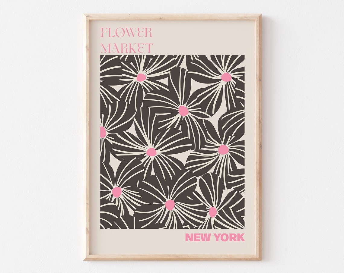 New York Flower Market Bold Black Daisy Pink Center Art Poster