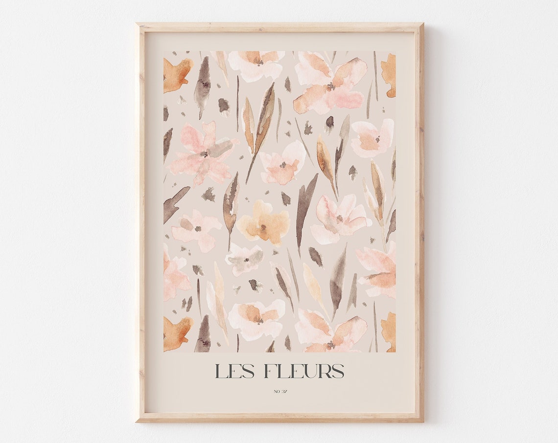 Les Fleurs No. 57 Blush Watercolor Floral Pattern Wall Print - Image 3