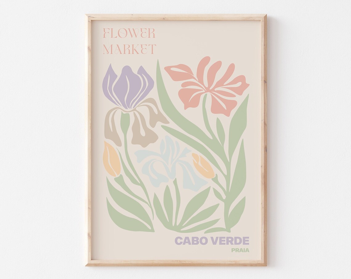 Cabo Verde Praia Graceful Pastel Iris Flower Market Bloom Poster
