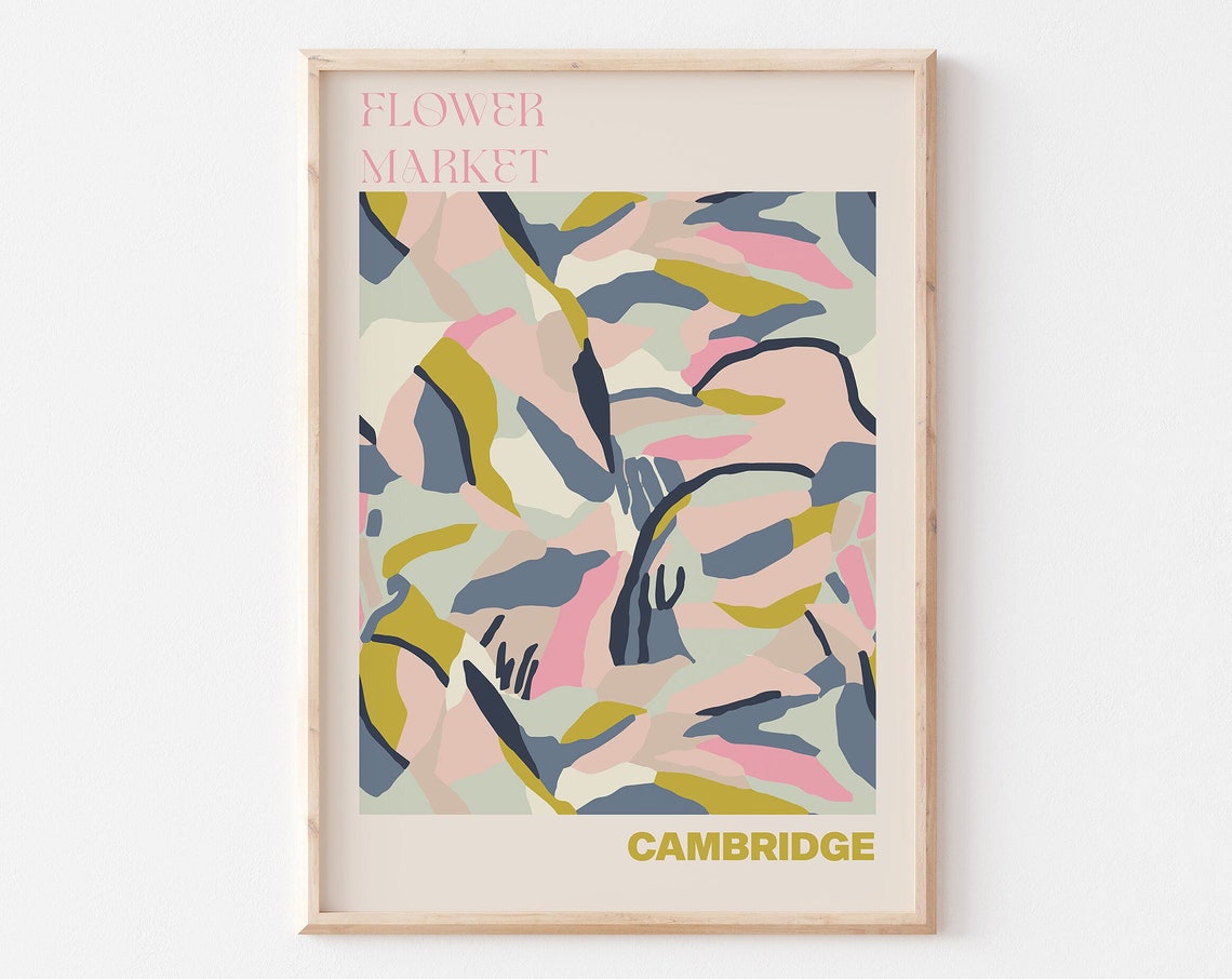 Cambridge Flower Market Poster Abstract Pastel Botanical Artwork