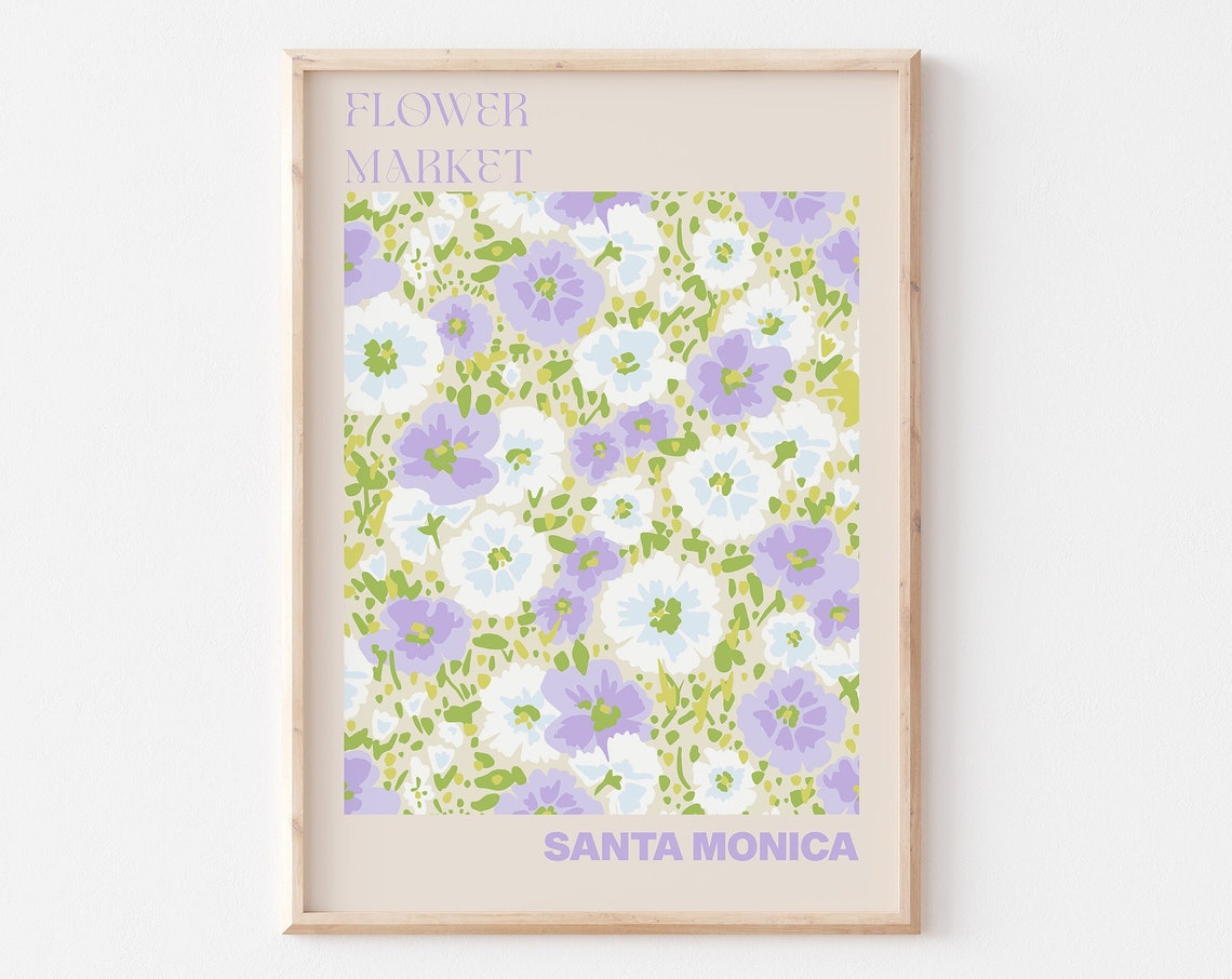 Santa Monica Poster Santa Monica Wall Art Santa Monica Personalised Travel Poster Santa Monica Flower Market Print Floral Wall Decor