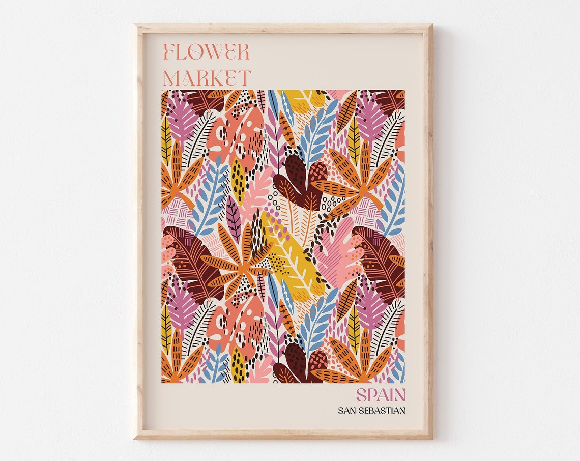 San Sebastian Poster San Sebastian Wall Art San Sebastian Personalised Travel Poster San Sebastian Flower Market Print Floral Wall Decor