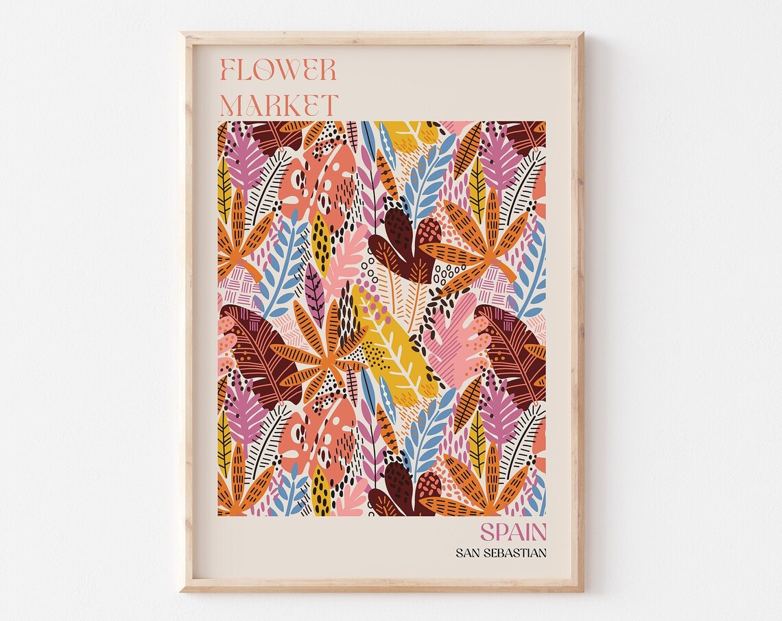 Spain Flower Market San Sebastian Tropical Foliage Art Poster