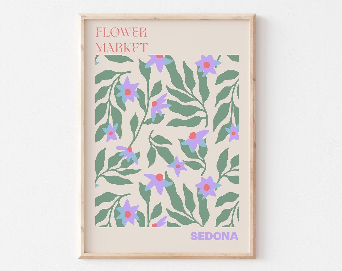 Sedona Poster Sedona Wall Art Sedona Personalised Travel Poster Sedona Flower Market Print Floral Wall Decor Sedona Poster
