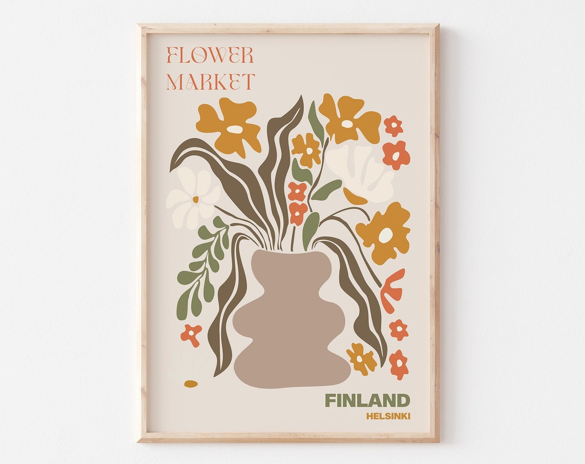 Finland Poster Finland Wall Art Finland Personalised Travel Poster Finland Flower Market Print Floral Wall Finland