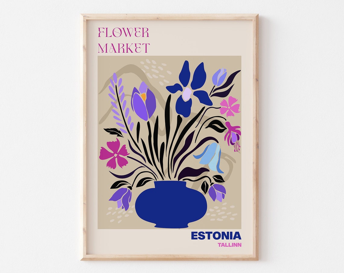 Estonia Poster Estonia Wall Art Estonia Personalised Travel Poster Estonia Flower Market Print Floral Wall Estonia